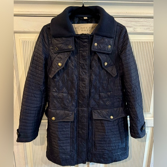 BURBERRY BRIT Womens Quilted Patchwork Puffer Jacket Coat Navy Blue, Small - Picture 3 of 16
